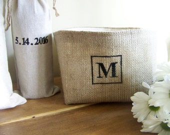 Monogram Burlap Basket