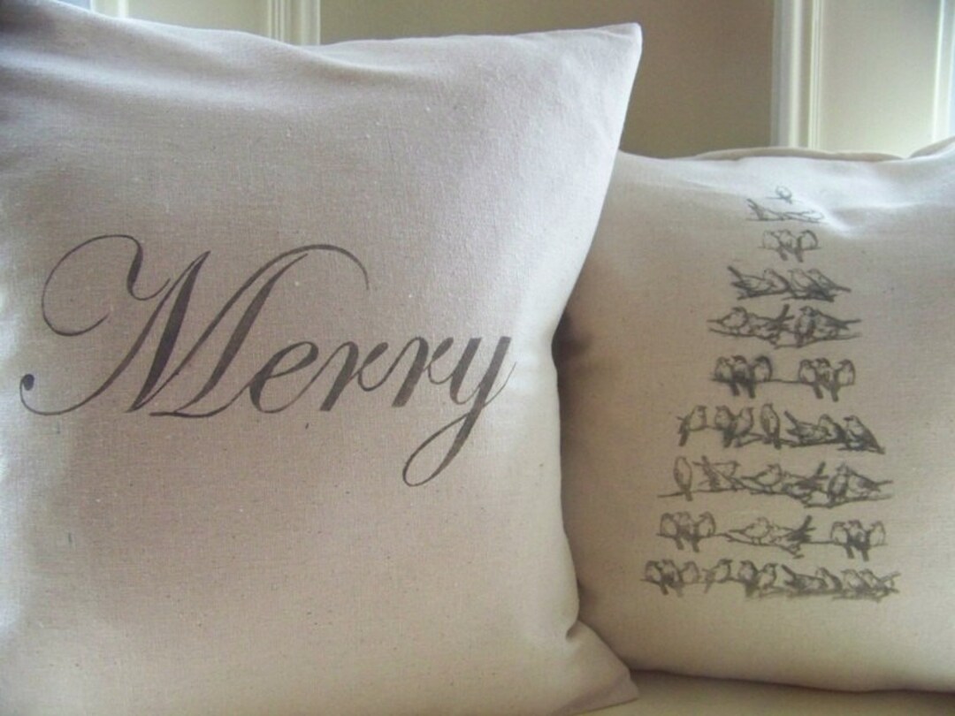 Merry Christmas Pillow Christmas Pillows Gray Linen Etsy