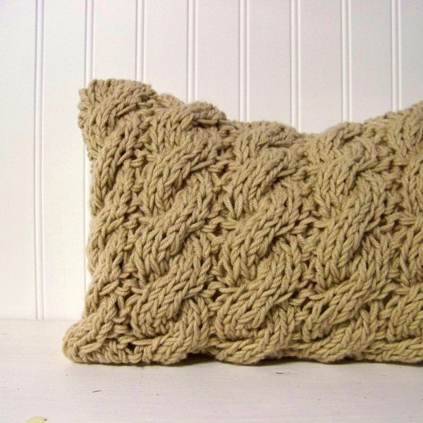 cable knit lumbar pillow - tan - camel - cozy - warm
