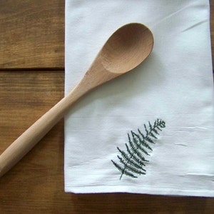 Embroidered Fern Tea Towel