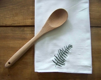 Embroidered Fern Tea Towel