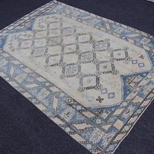 Tappeto turco antico 6,5 X 9,2, tappeto Oushak antico 7x9, arredamento per la casa, tappeto da area, tappeto blu 7x9, tappeto vintage, tappeto da sala da pranzo, tappeto di lana,