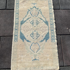 Vintage Türkischer Oushak Teppich: 60x100 cm Wollteppich, Neutraler Teppich