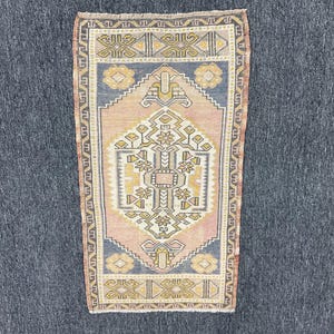 1.11x3.6 ft Vintage Rug 2x4 Mat Rug Bedroom Rug,Oushak Rug,2x4 Turkish Mat Rug,2x4 Antique Rug,Welcome Mat Rug,Turkish Rug,2x4Neutral Carpet