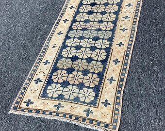 1.10 x 3.5 ft Turkish Antique Small Rug, Vintage Rug 2x4 Mat Rug, Bedroom Mat, Oushak Rug, 2x4 Turkish Mat Rug, Bathroom Rug, Home Decor