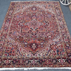 8.1 x 11.0 ft Antique Turkish Rug, 8x11 Persian Heriz Rug, 8x11 Diningroom Rug ,8x11 Area Rug For Livingroom, 8x11 Wool Rugs, Heriz Rugs