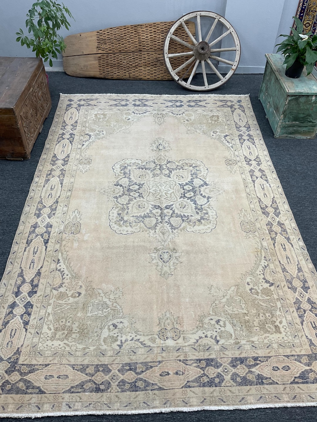 6x8x10.5 Antique Turkish Rug,7x11 Antique Oushak Carpet, 7x11 Oushak ...