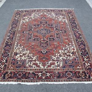 7.6 x 10.9 ft Antique Rug, Area Rug, Oushak Rug, 8x11 Large Heriz Rug, Persian Rug Vintage Rug, 8x11 Livingroom Decor, Turkish Wool Rug,