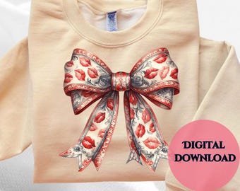 Descarga digital/Lazo de besos de San Valentín/Lazo coqueto/Lazo moderno y lindo/Lazo rojo/Lazo digital png/Impresiones