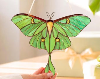 Lunar moth stained glass suncatcher / Gifts for mother in law / Luna moth wings house warming gift / Butterfly stained glass window hangings