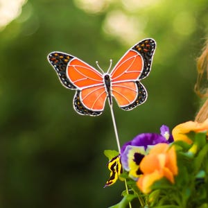 Butterfly stained glass suncatcher / Mothers day gift / Monarch flower pot plant stakes / Garden ornaments