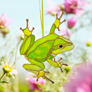 Acchiappasole in vetro colorato a forma di rana / Decorazione da giardino a forma di rana / Decorazioni da parete in vetro colorato personalizzate / Decorazione in vetro con rettile