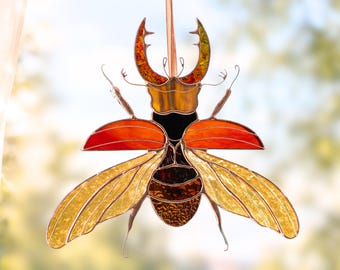 Stag beetle stained glass suncatcher - Fathers day gifts, Whimsical decor