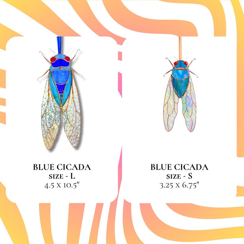Cicada stained glass suncatchers in two sizes - L and S