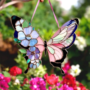 Stained glass butterfly garden decor