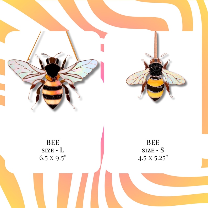 Bee stained glass suncatchers in two sizes - L and S