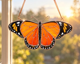 Stained Glass Butterfly Suncatcher, Monarch Window Hanging Gift For Grandma