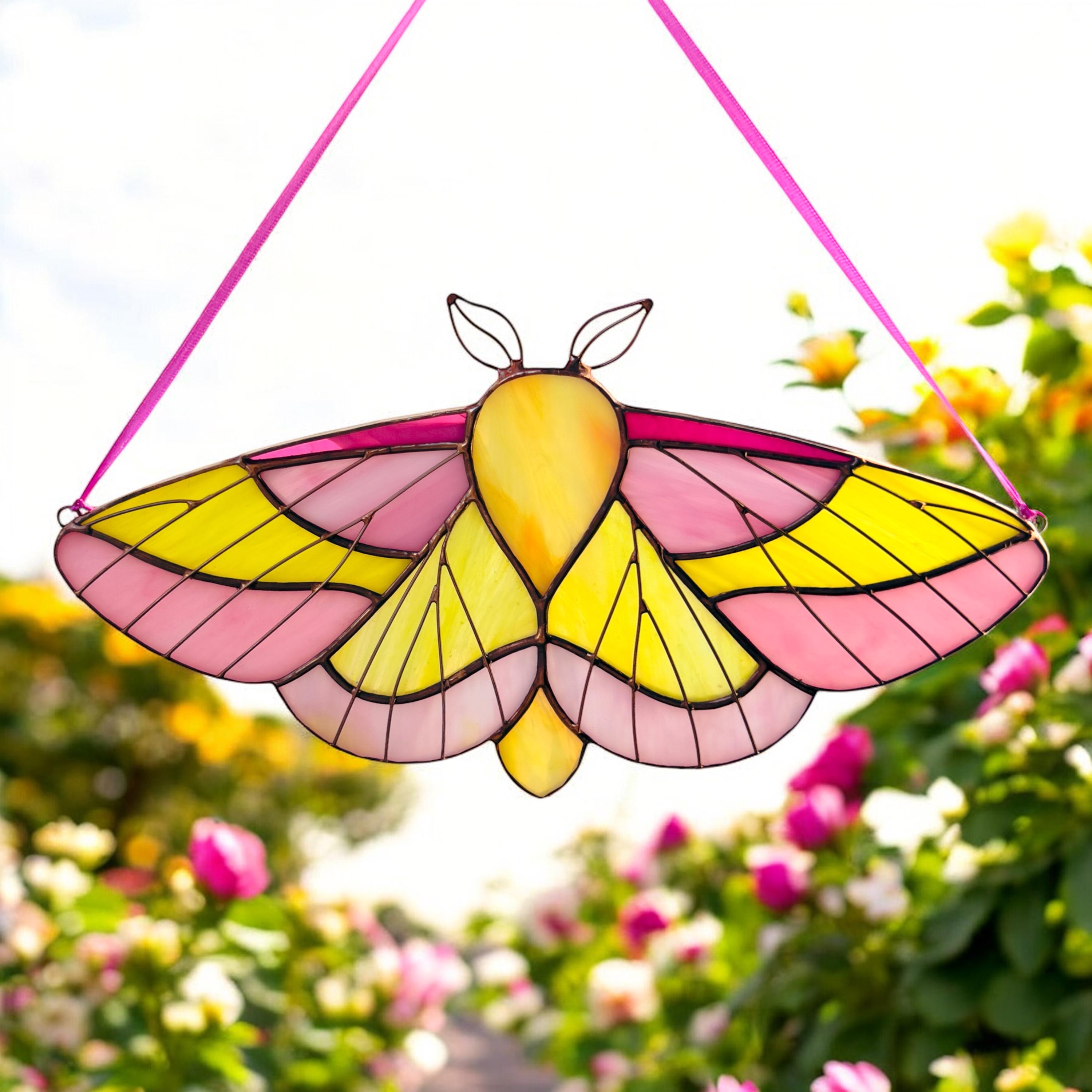 Rosy Maple Moth Stained Glass Suncatcher / Butterfly Wall Art Gifts for ...