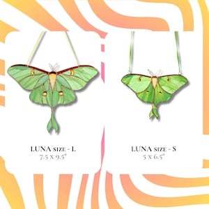 Luna moth stained glass suncatchers in two sizes - L and S