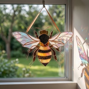 Honey bee ornament stained glass suncatcher Gardening gifts for grandma image 15
