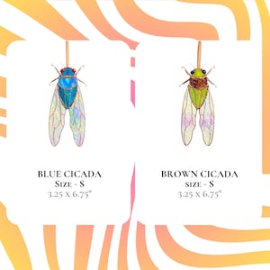 stained glass cicadas in S sizes, blue and brown