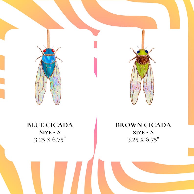 stained glass cicadas in S sizes, blue and brown
