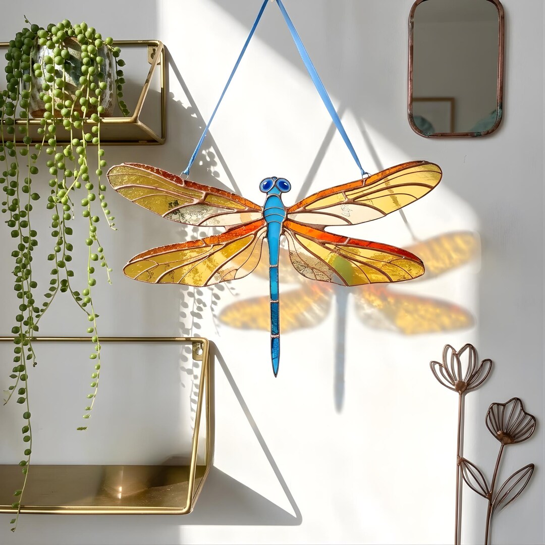 Acchiappasole In Vetro Colorato A Forma Di Libellula 20,3 Cm - Fatto A Mano - Decorazione Da Finestra Per Casa, Giardino, Regalo - 6