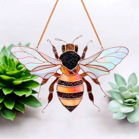 Honey bee ornament stained glass suncatcher Gardening gifts for grandma