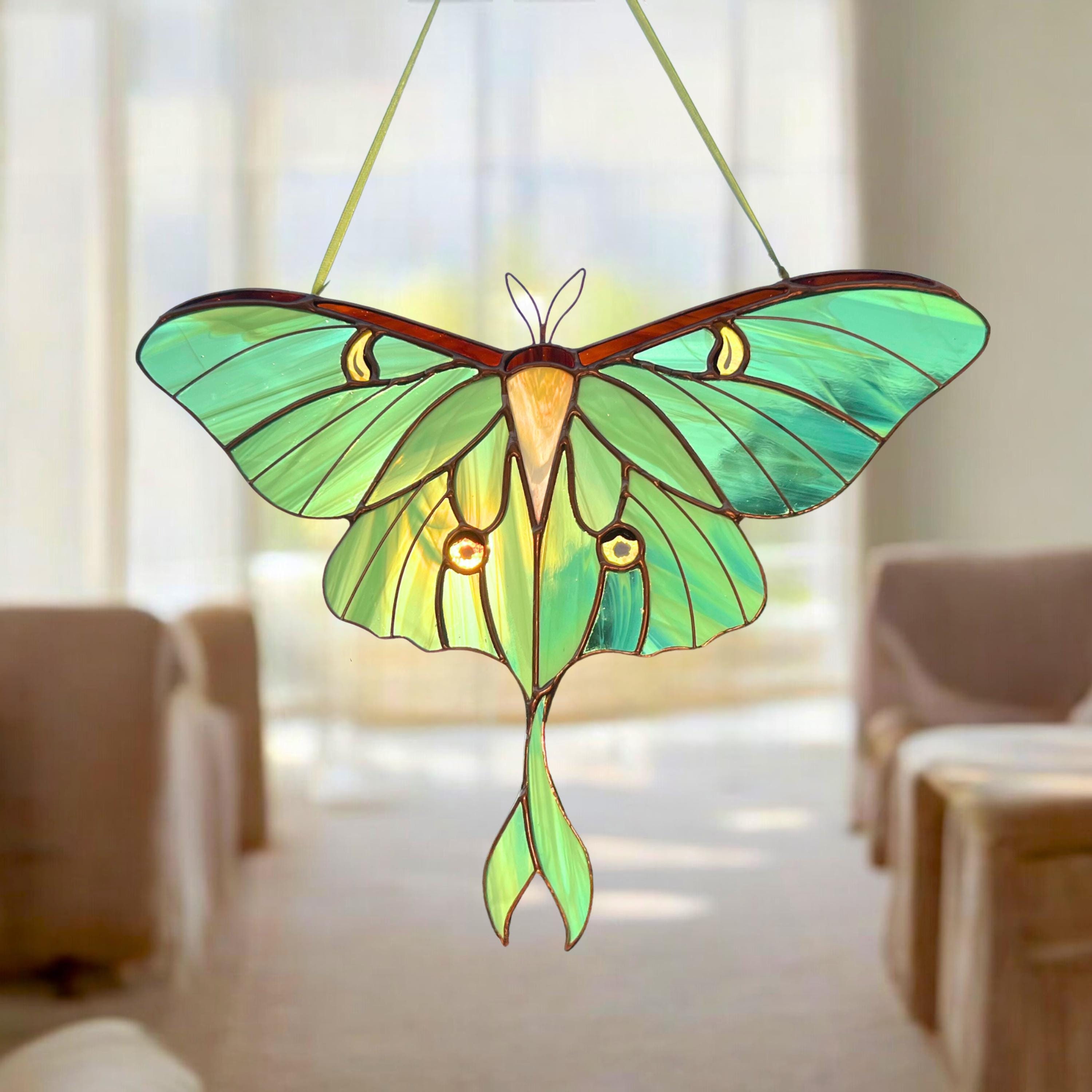 Lunar moth stained glass suncatcher / Luna moth wings house warming gift / Birthday gift / Butterfly stained glass window hangings