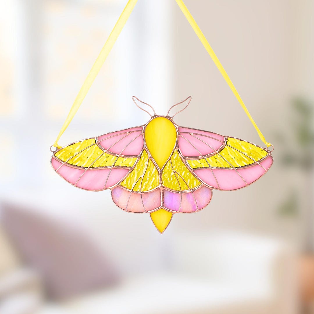Rosy Maple Moth Stained Glass Window Hnagings / Butterfly Gift for ...