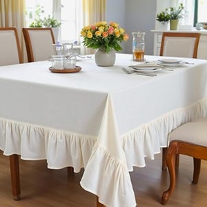 Linen Ruffled Tablecloth,  Custom  Tablecloth From Soft Stone Washed Linen,   Handmade Tablecloth With Ruffle