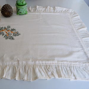 Embroidered Stonewashed Linen Table Runner: Ruffled Farmhouse Decor
