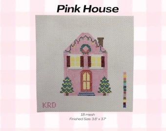 Pink House Christmas Needlepoint Canvas
