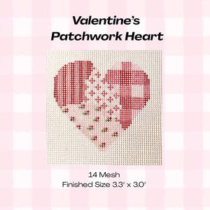 Valentines Patchwork Heart | Red and Pink Patchwork Needlepoint Canvas