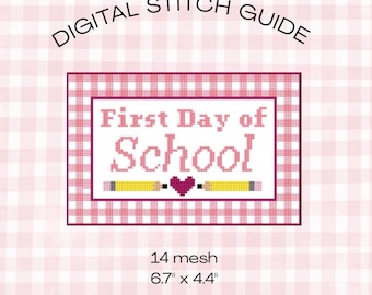 First Day of School Girl Needlepoint Pattern Digital PDF