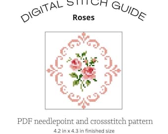 Vintage Roses Cross Stitch Needlepoint Pattern Digital PDF