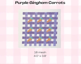 Purple Gingham Carrot Pattern Spring 18 Mesh Needlepoint Canvas