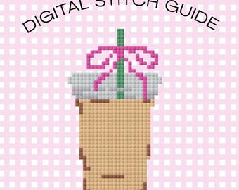 Iced Coffee Needlepoint Canvas | Trendy Coffee Lover Gift (PDF Pattern)
