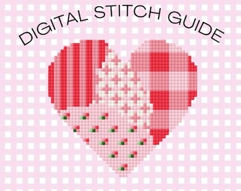 Valentines Patchwork Heart Cross Stitch Needlepoint Pattern Digital PDF