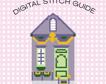 Mardi Gras Parade House Cross Stitch Needlepoint Pattern Digital PDF