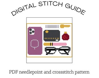 Purse Essentials Cross Stitch Needlepoint Pattern Digital PDF