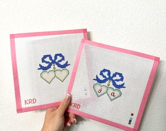 Custom Initials Heart Locket Needlepoint Canvas 13 Mesh