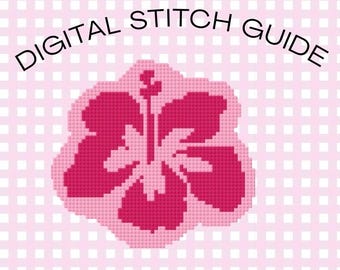 Pink Hibiscus Flower Cross Stitch Needlepoint Pattern Digital PDF