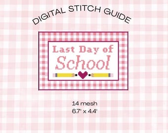 Last Day of School Girl Needlepoint Pattern Digital PDF
