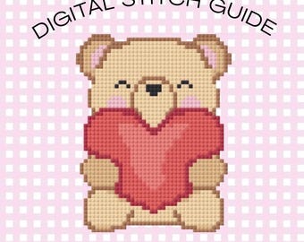 Bear Hugging Heart Stitch Needlepoint Pattern Digital PDF Valentines canvas
