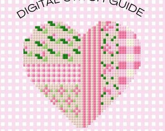 Patchwork Heart Cross Stitch Needlepoint Pattern Digital PDF