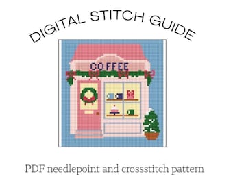Coffee shop Cross Stitch Needlepoint Pattern Digital PDF