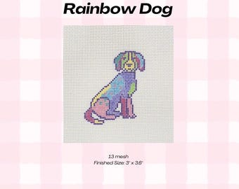 Rainbow Dog Needlepoint Canvas 13 Mesh