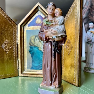 Saint Anthony of Padua with Christ Child Vintage Chalkware Figurine 1940s-1950s