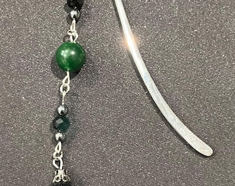 Mystic Moss 3” Metal Bookmark with Glass Bead Accents